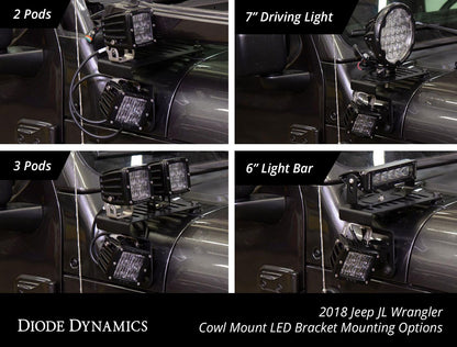 2018-2024 Jeep JL Wrangler Cowl Mount LED Brackets