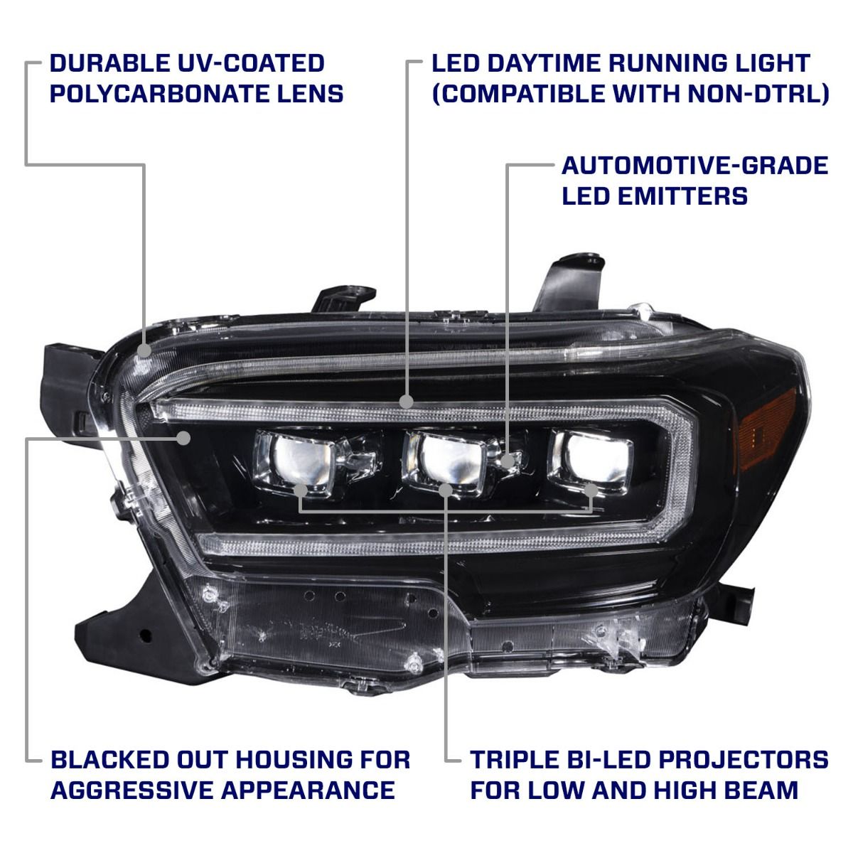 2016-2023 Toyota Tacoma Sequential LED Projector Headlights Pair (With New Selectable DRL) Form Lighting - FL0001