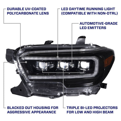 2016-2023 Toyota Tacoma Sequential LED Projector Headlights Pair (With New Selectable DRL) Form Lighting - FL0001