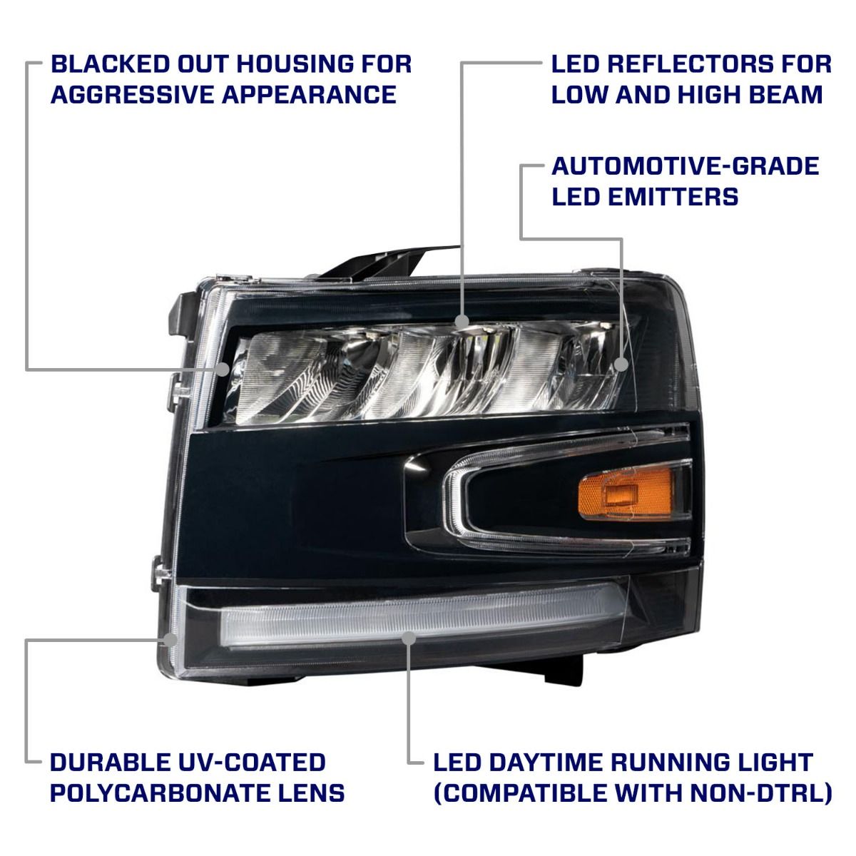 2007-2013 Chevrolet Silverado LED Reflector Headlights Pair Form Lighting - FL0004