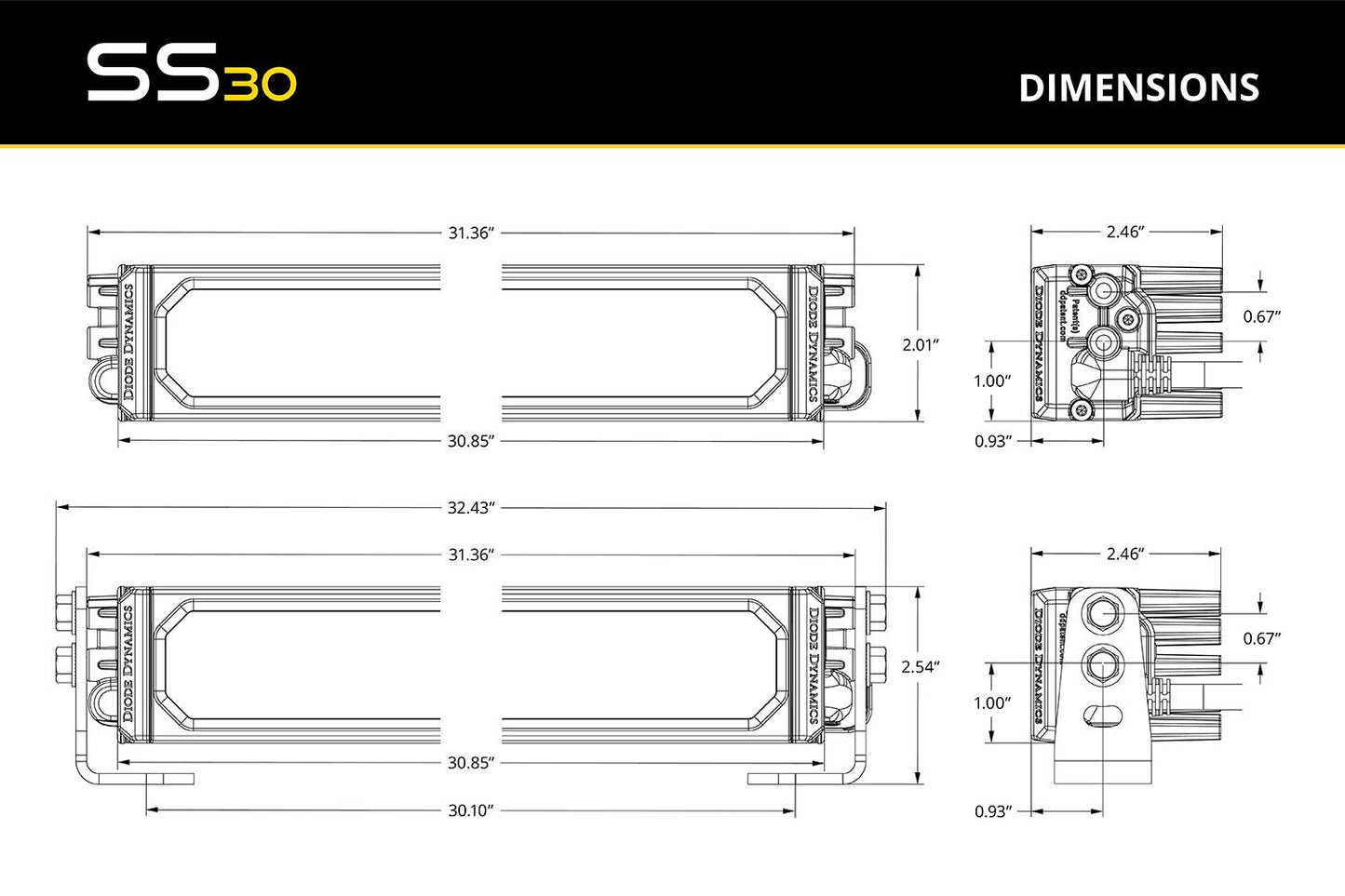 Diode Dynamics 30in SS30 SAE/DOT White or Yellow LED Light Bar (one)