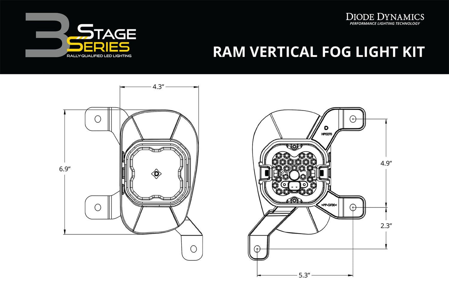 SS3 LED Fog Light Kit For 2019-2023 Ram 1500 Classic (w/ Amber Backlights)