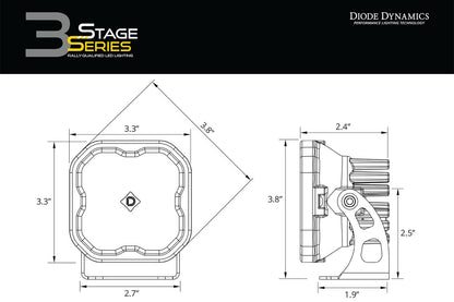 Stage Series 3" SAE Yellow Max LED Pod w/ Amber Backlights (one)